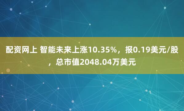 配资网上 智能未来上涨10.35%，报0.19美元/股，总市值2048.04万美元